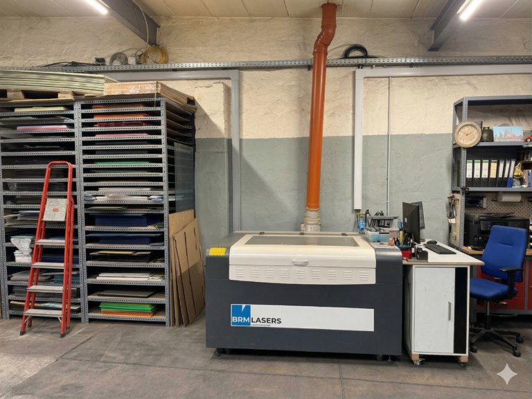 CO2-Laserschneidanlage für Kunststoff und Holz im Schneidzentrum Oberhausen